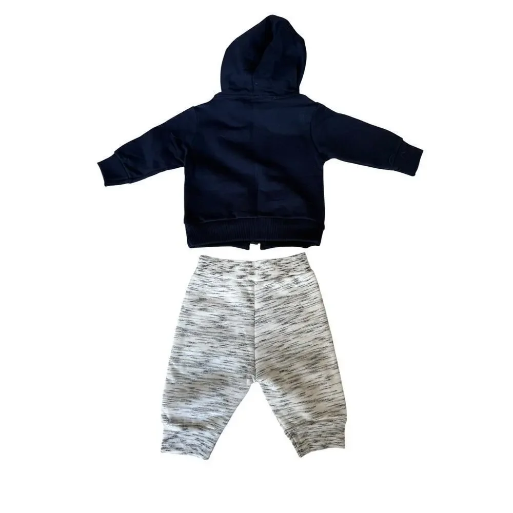 Milon Boys Gray Marl & Navy Hooded Sweatshirt Jogger Pant Set in size 3 months
